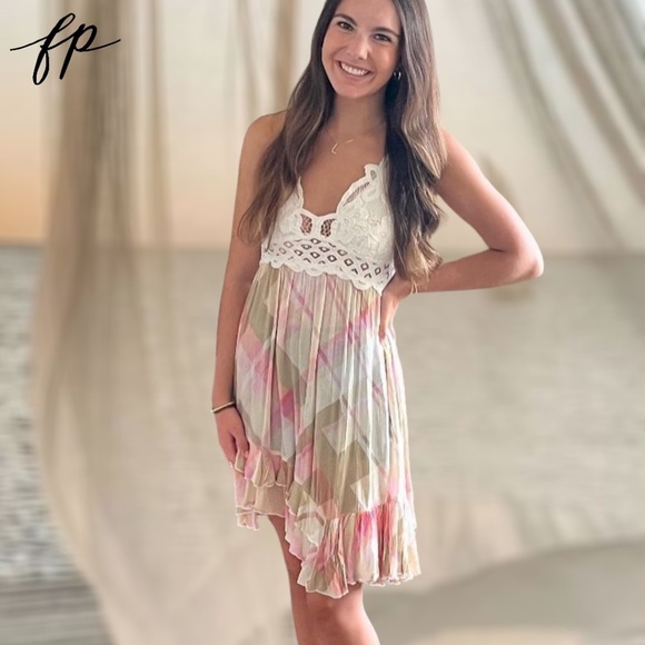 **SOLD** FREE PEOPLE Adella Sleeveless Printed Mini Slip Dress in Ivory NWT - Picture 6 of 16